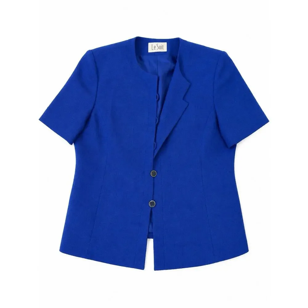 Le Suit Women’s Medium Blue 2 Piece Skirt Suit Short Sleeve Blazer Career